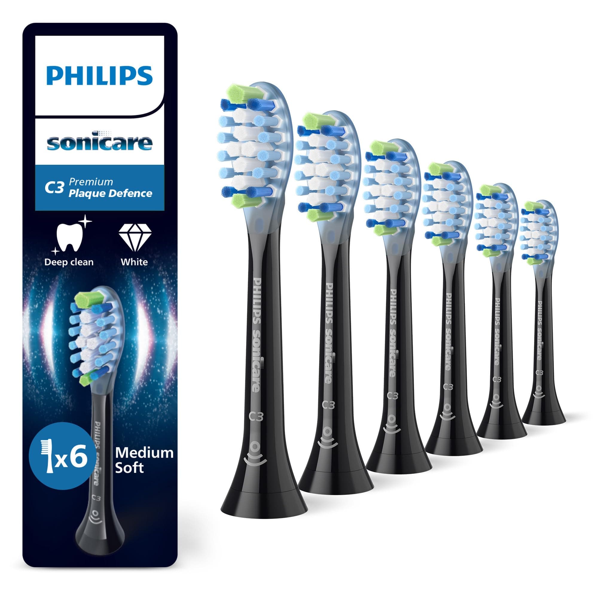 🦷 Philips Sonicare C3 Premium Plaque Defense Bürstenköpfe 6er-Pack - Schwarz 🖤