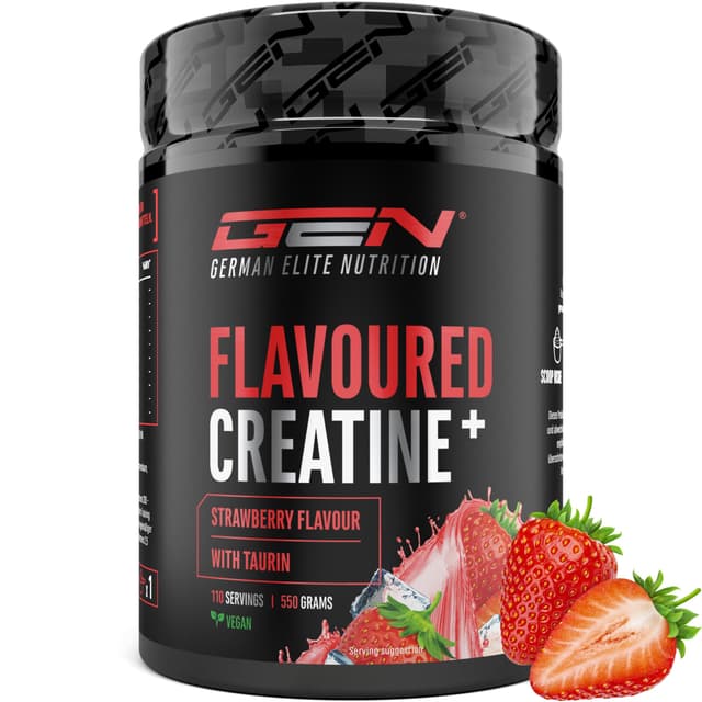 Flavoured Creatine Pulver - 550g - Creatin Monohydrat + L-Taurin - Mikronisiertes Kreatin mit Geschmack - Vegan (Erdbeere) 🍓