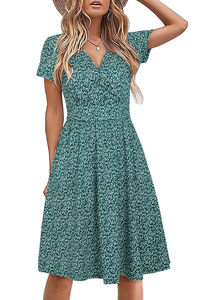 STYLEWORD Damen Sommerkleid Kurzarm V-Ausschnitt Kleider Blumenmuster Kleid 🌸👗