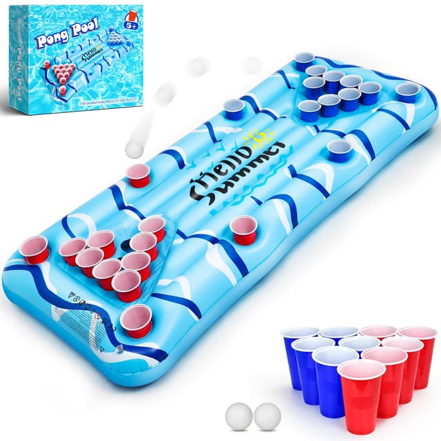 🌞 Popolic Pool Pong Game Aufblasbarer Pong Tisch Luftmatratze 175 x 75 cm