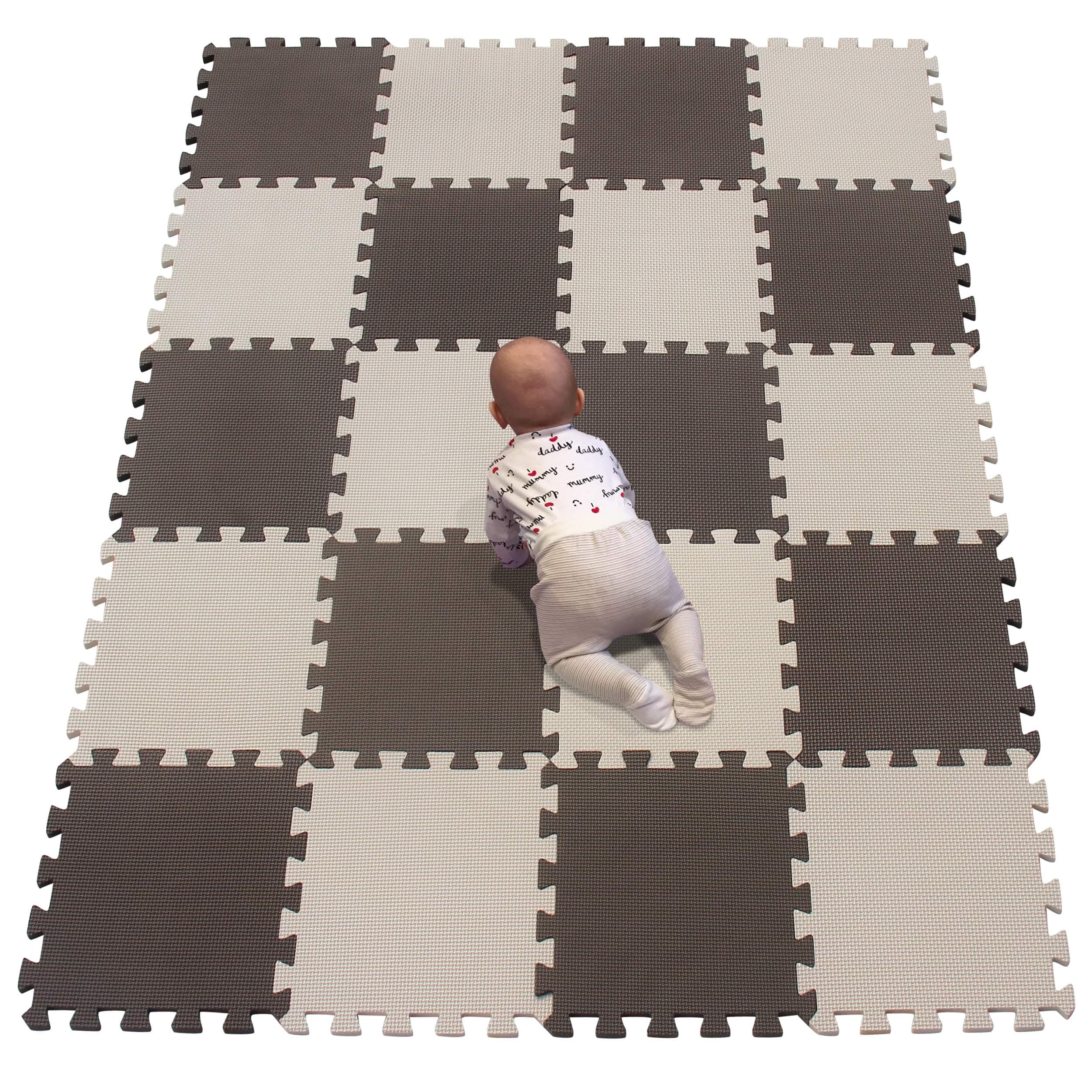 YIMINYUER® 20 Teilige Puzzlematten Baby Spielmatte - Braun Beige 🧩