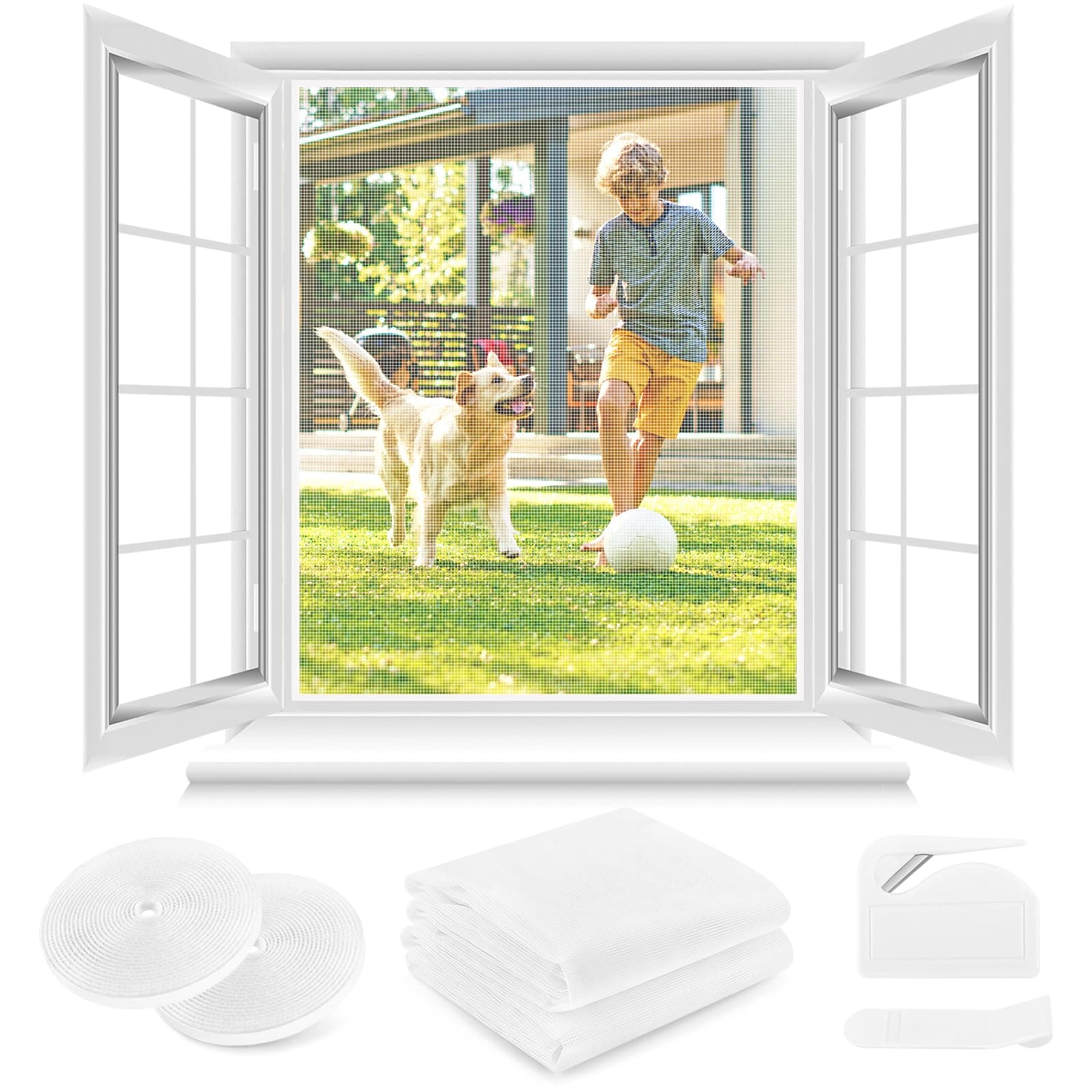 Fliegengitter Fenster ohne Bohren DIY 🪟 2 Stück Weiß 120x120cm - Insektenschutz Fenster mit Klettband