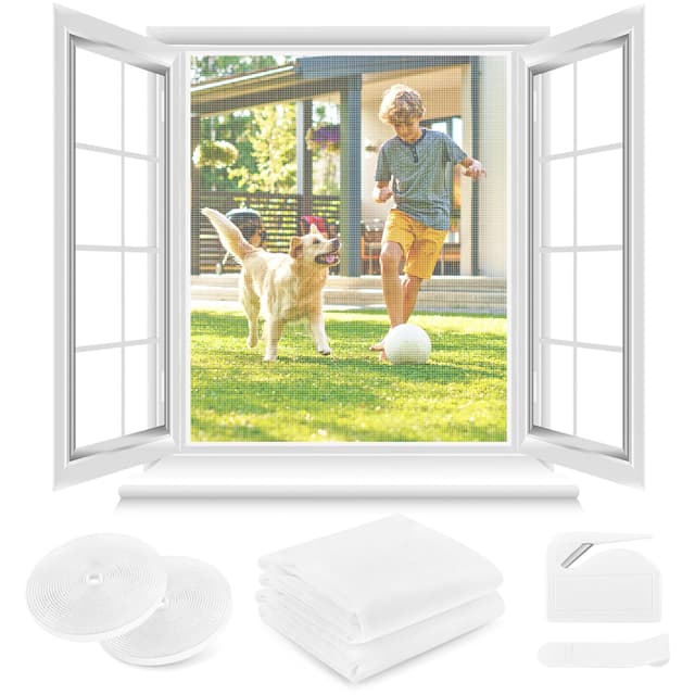 Fliegengitter Fenster ohne Bohren DIY 🪟 2 Stück Weiß 120x120cm - Insektenschutz Fenster mit Klettband
