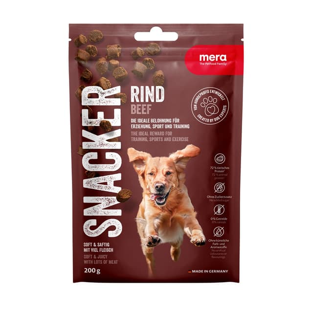 🐶🥩 MERA Snacker Rind (1 x 200g) - Getreidefreie Hundeleckerli für Training oder als Snack