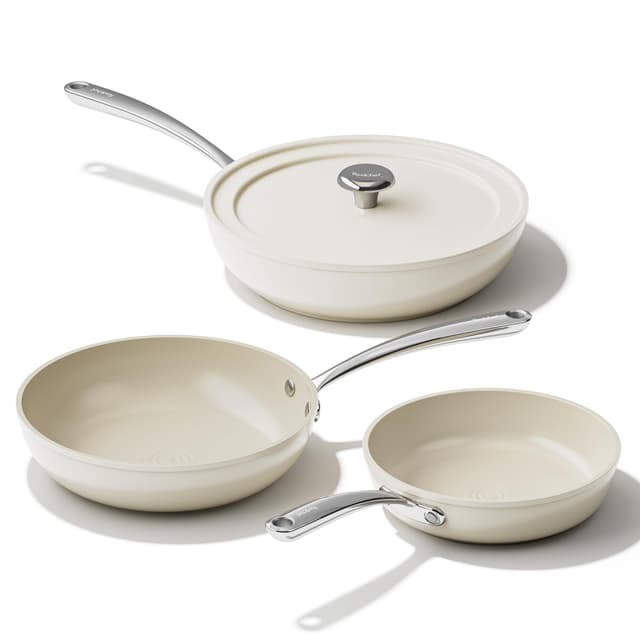 🔥 Redchef Pfannenset 4PCS Keramik Aluminium Bratpfannen, Antihaft Keramik-beschichtet Pfannen Induktion 20/24/28 cm für alle Herdarten, PTFE-frei PFAS-frei PFOA-frei, Backofenfest (Beige) 20+24+28 cm Beige