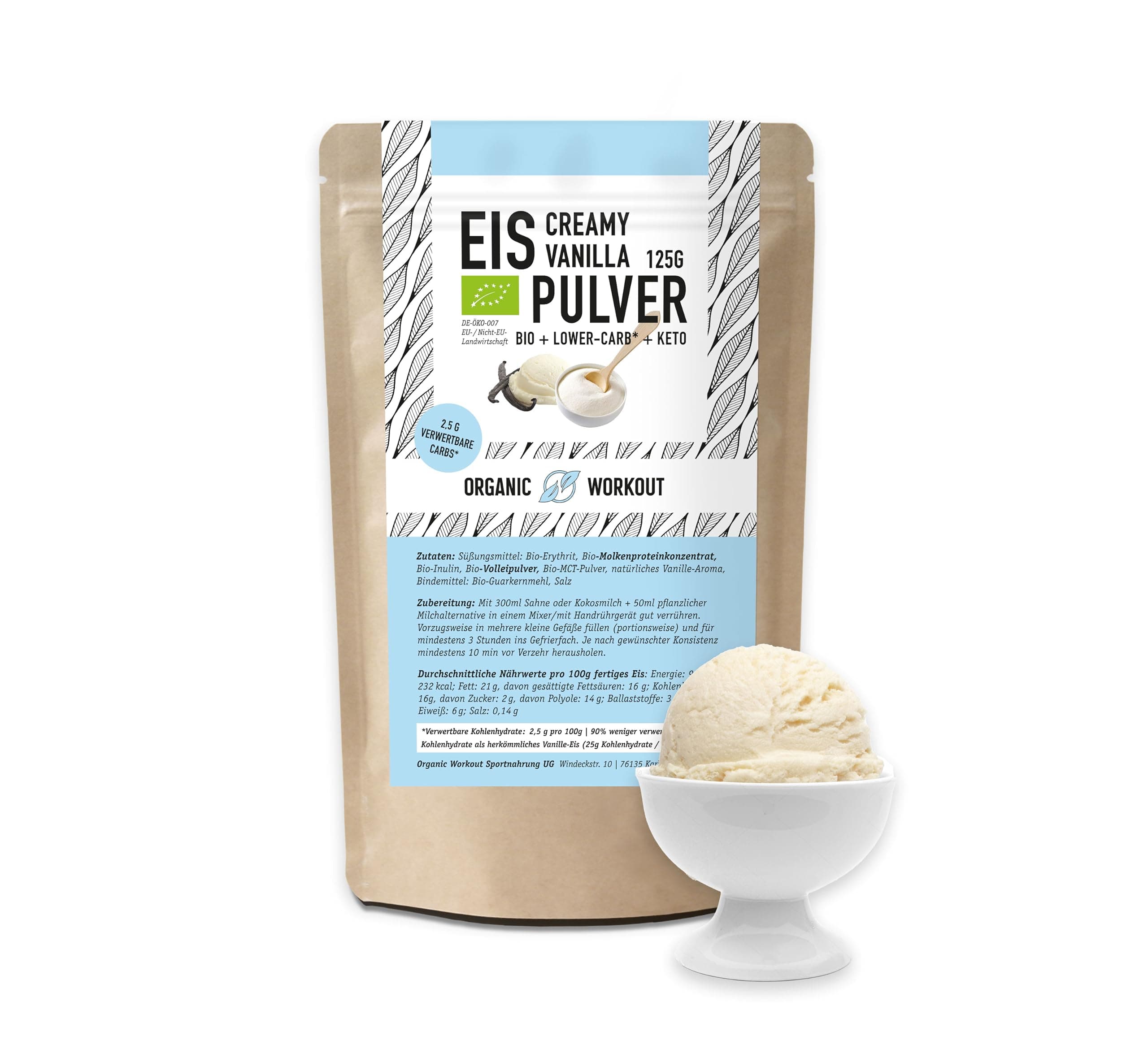 Bio Lower-Carb* Vanille Eis Mix - Cremiges Eis mit Erythrit gesüsst