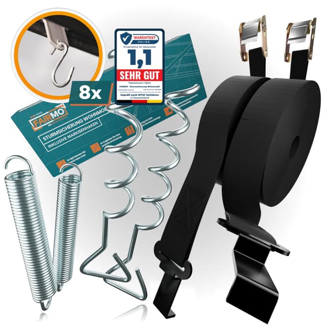 Das wetterfeste Sturmband Markise Set für Thule Omnistor (inkl. 8X Kederleiste Haken) - Sturmsicherung für Vorzelt und Zubehör fürs Wohnmobil - Wohnwagen hold down Side kit mit Sturmleine 1