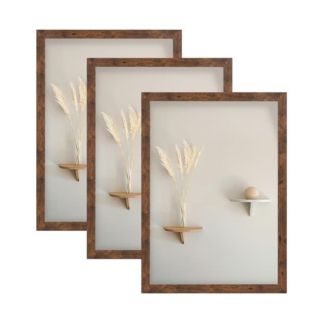 🖼️ LYYYYX Bilderrahmen A3 29.7x42cm Rustikal Fotorahmen Braun Collage Wanddeko Acrylglas,3er Set