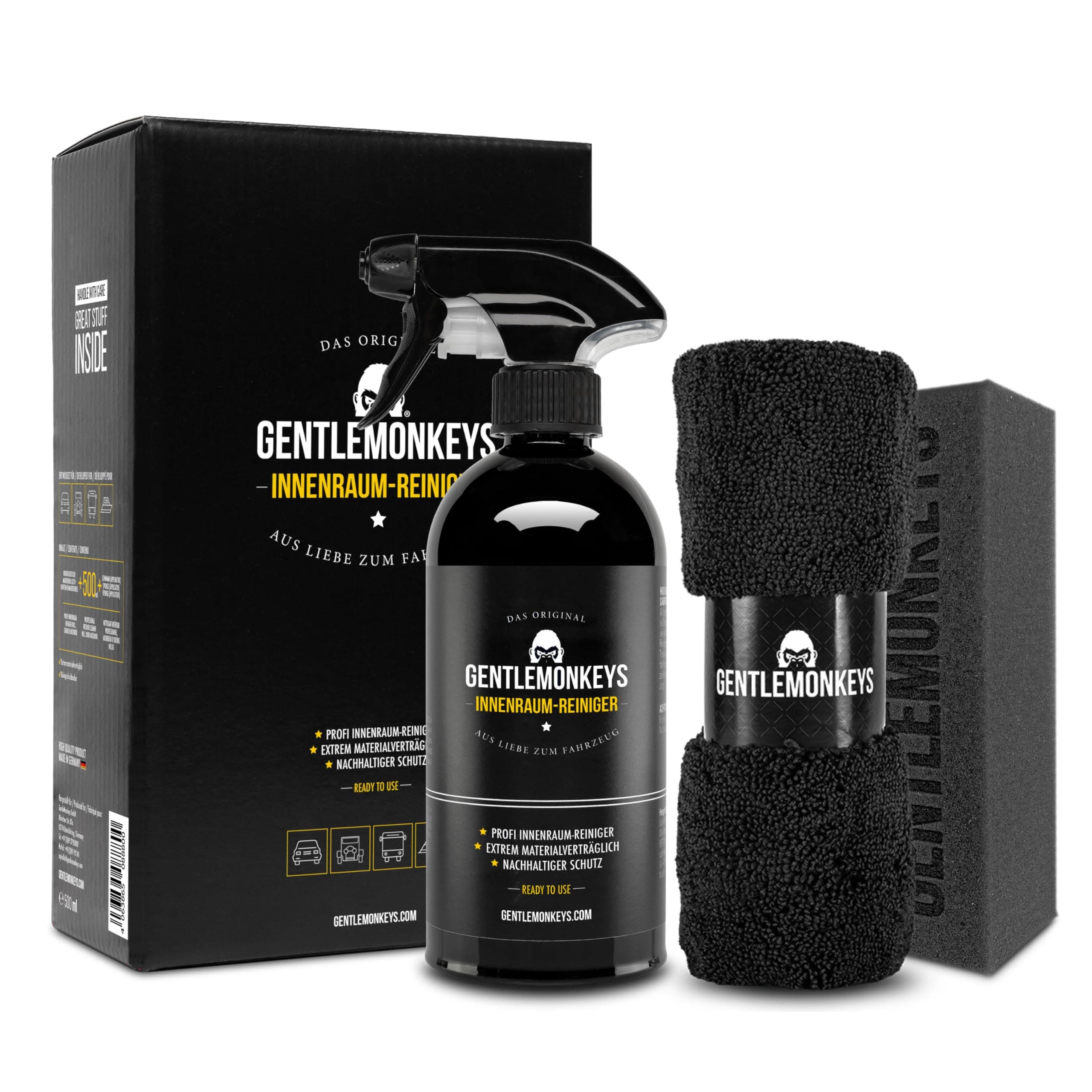 🚗 GENTLEMONKEYS Profi Innenraumreiniger Set Auto (500ml + Mikrofasertuch & Schwamm) 🧼