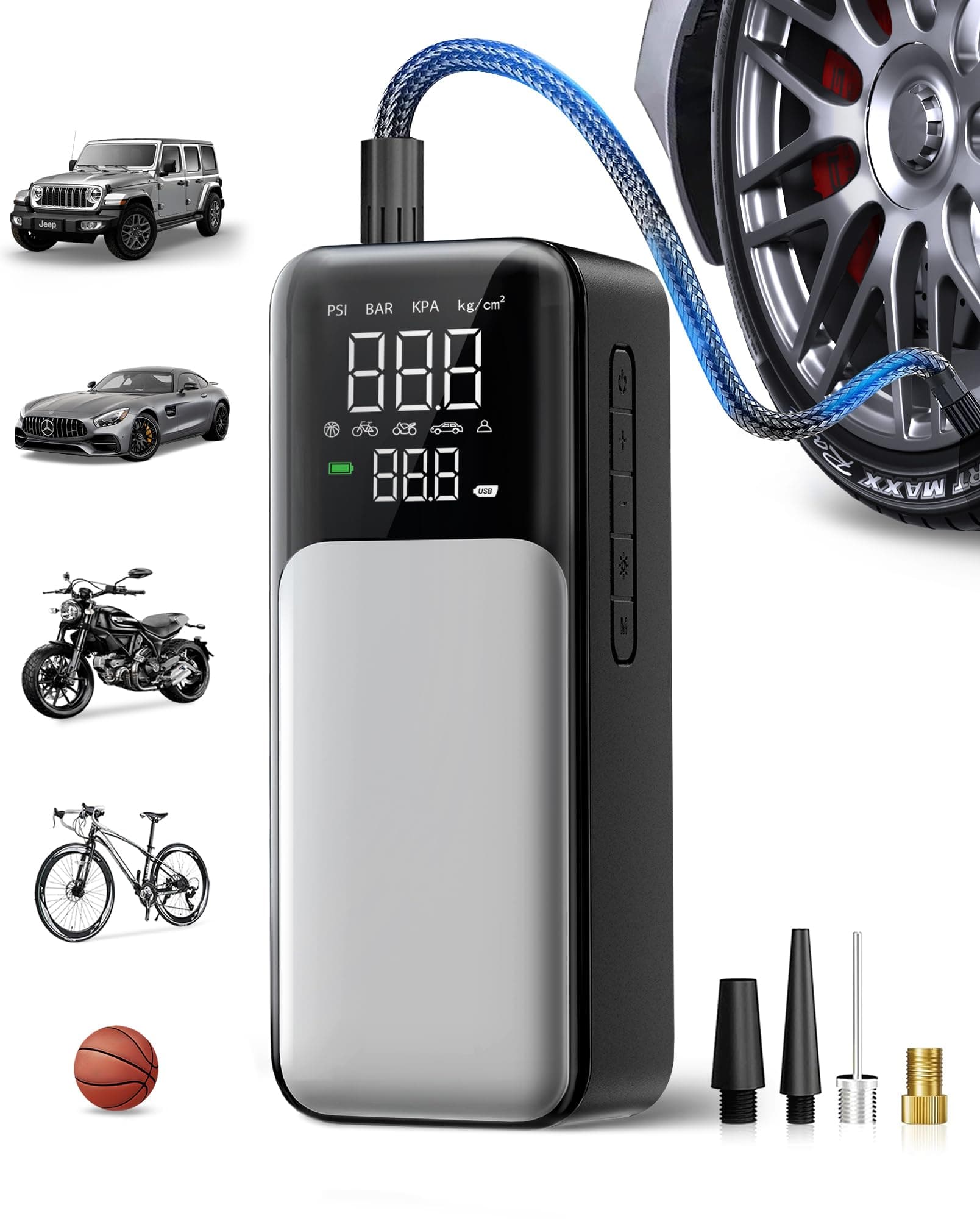 🚴‍♂️🔋 Tragbarer Luftkompressor mit digitalem Reifendruckmesser