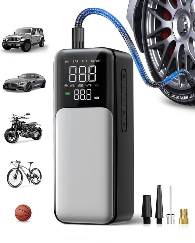 🚴‍♂️🔋 Tragbarer Luftkompressor mit digitalem Reifendruckmesser
