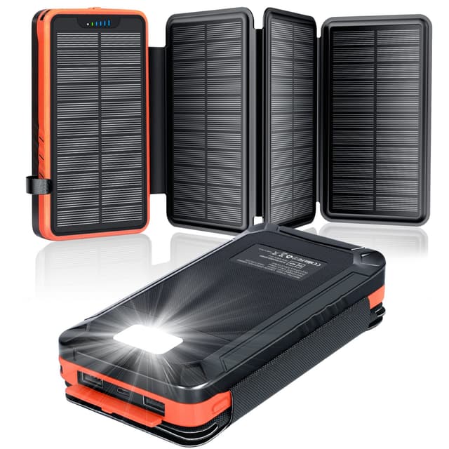 Solar Powerbank 26800mAh mit 4 Solarpanels und Taschenlampe 🌞🔦
