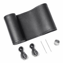 SEG Direct Echtes Leder Lenkradbezug | Universal Passform | Handgenähtes atmungsaktives Rindsleder Angebot bei HelloDeals