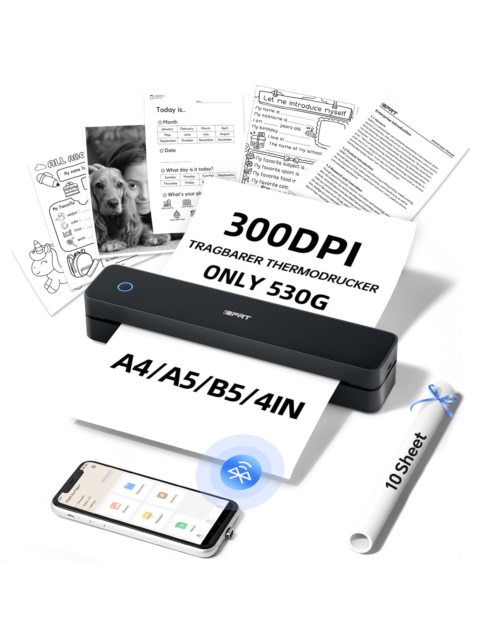 🖨️ iDPRT MT610pro Tragbarer Thermodrucker 300DPI Bluetooth Mobiler Drucker für Unterwegs