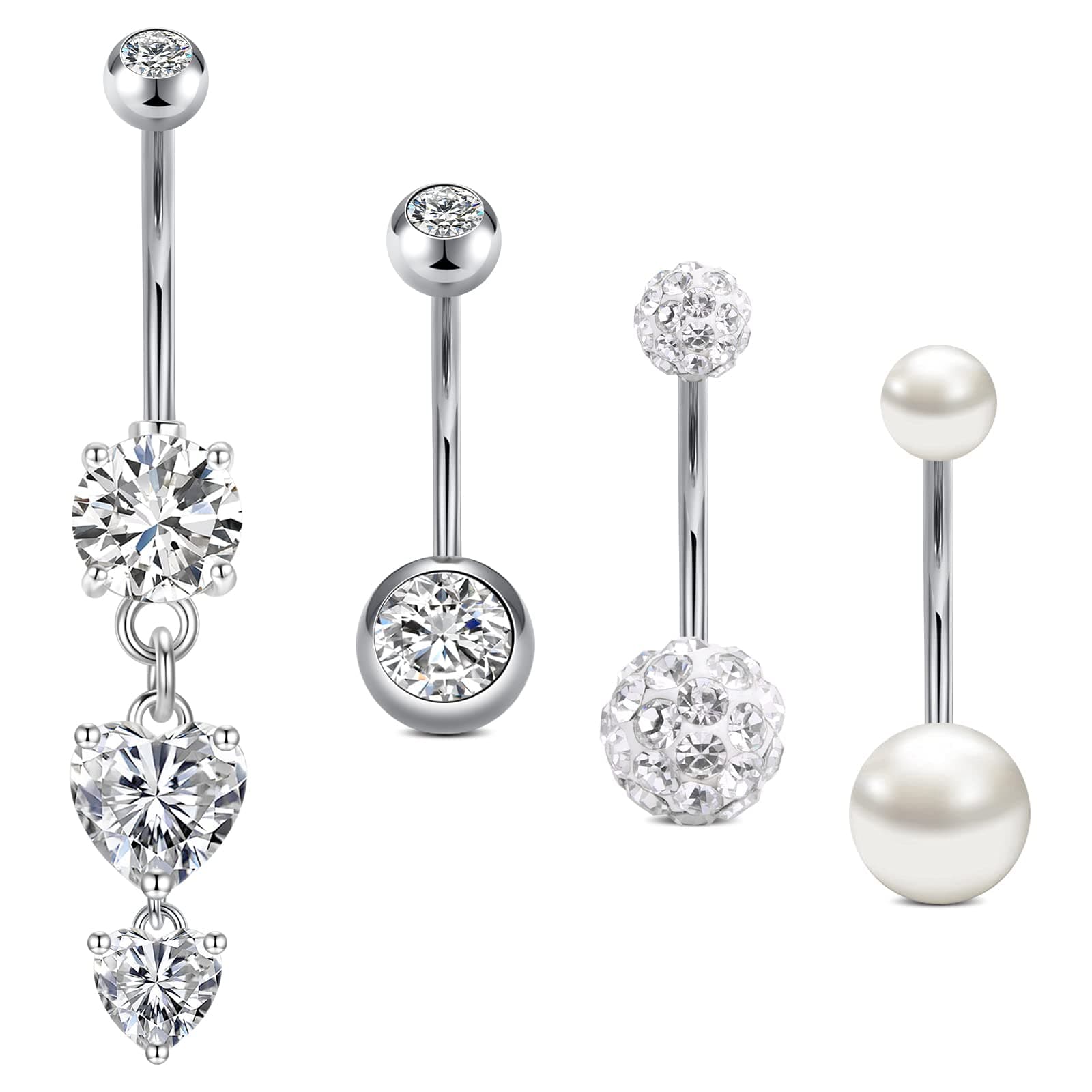Crdifu Bauchnabelpiercing mit Stein 14G 6/8/10/12/14mm Edelstahl Piercing 🌟👌 4stk-14mm