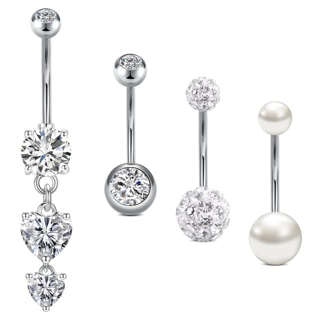Crdifu Bauchnabelpiercing mit Stein 14G 6/8/10/12/14mm Edelstahl Piercing 🌟👌 4stk-14mm