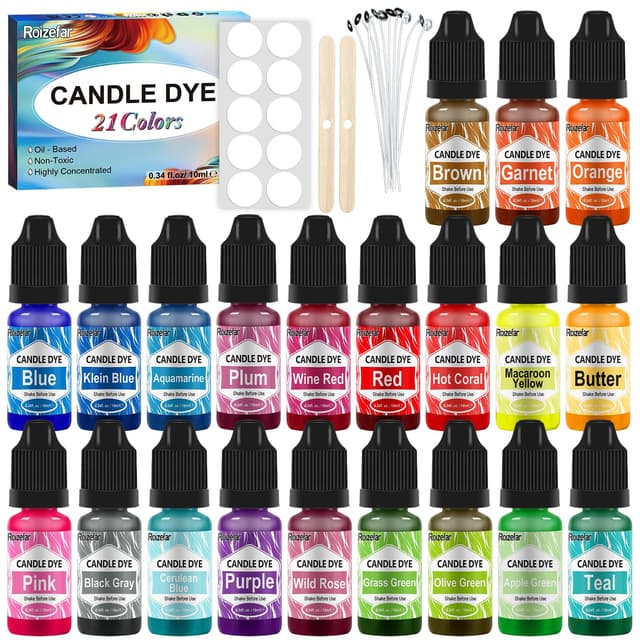 🕯️🎨 Roizefar Kerzenwachs Farbe-Wachs Kerzen Farbe, Farbe für Kerzenwachs, hochkonzentriert flüssiger Kerzen Farbe Farbstoff für Gelwachs, Paraffinwachs, Bienenwachs (21) 21 Farben