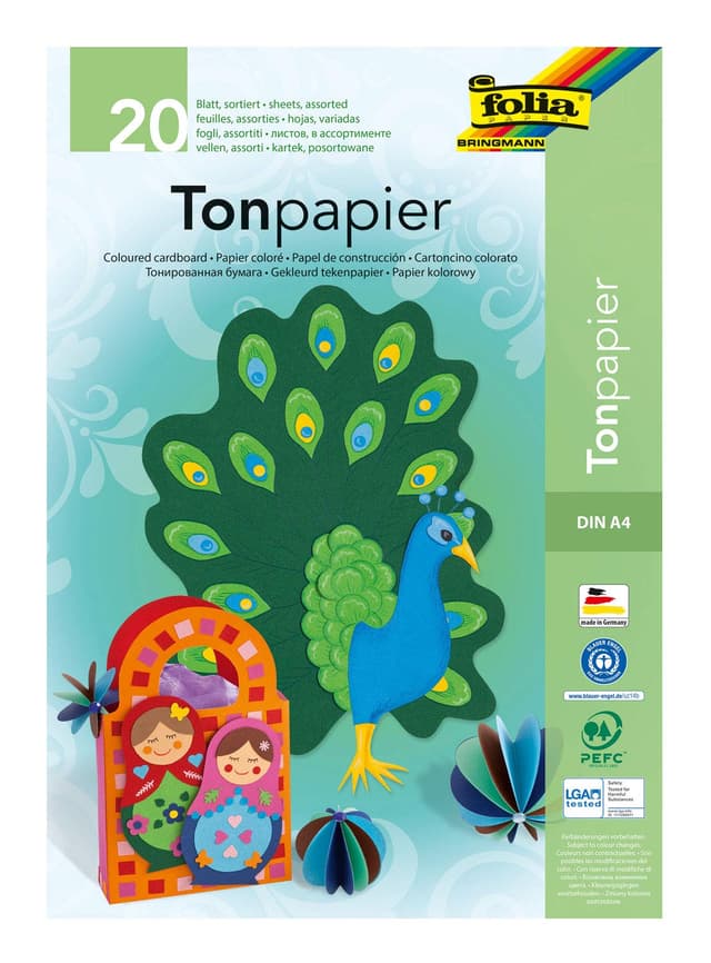 🎨🖌️ Folia 600 - Tonpapierblock, 130 g/m², DIN A4, 20 Blatt, 10 Farben 🌈🎉