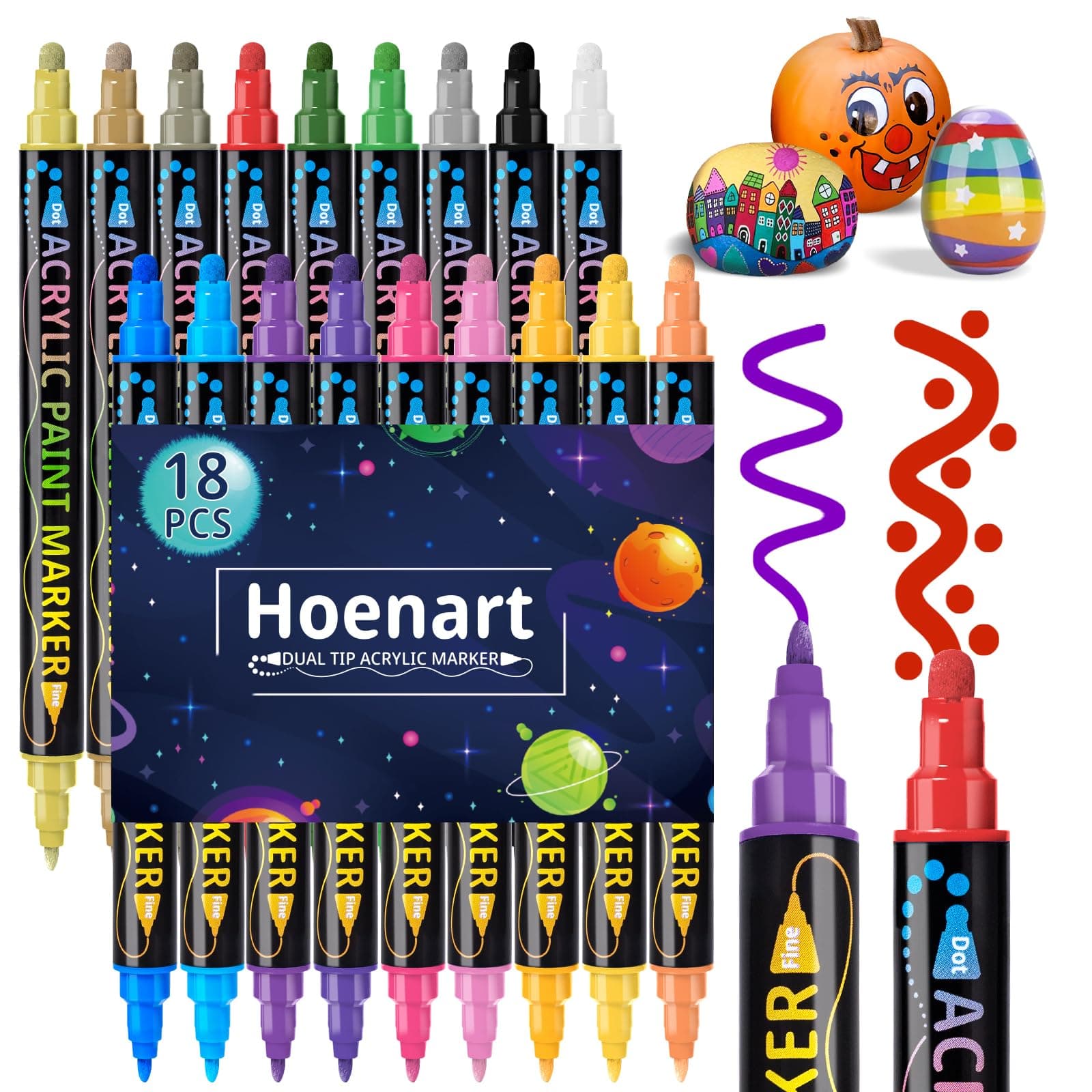 🎨 Acrylfarben Stifte für Steine Wasserfest 18 Farben Dual Tip