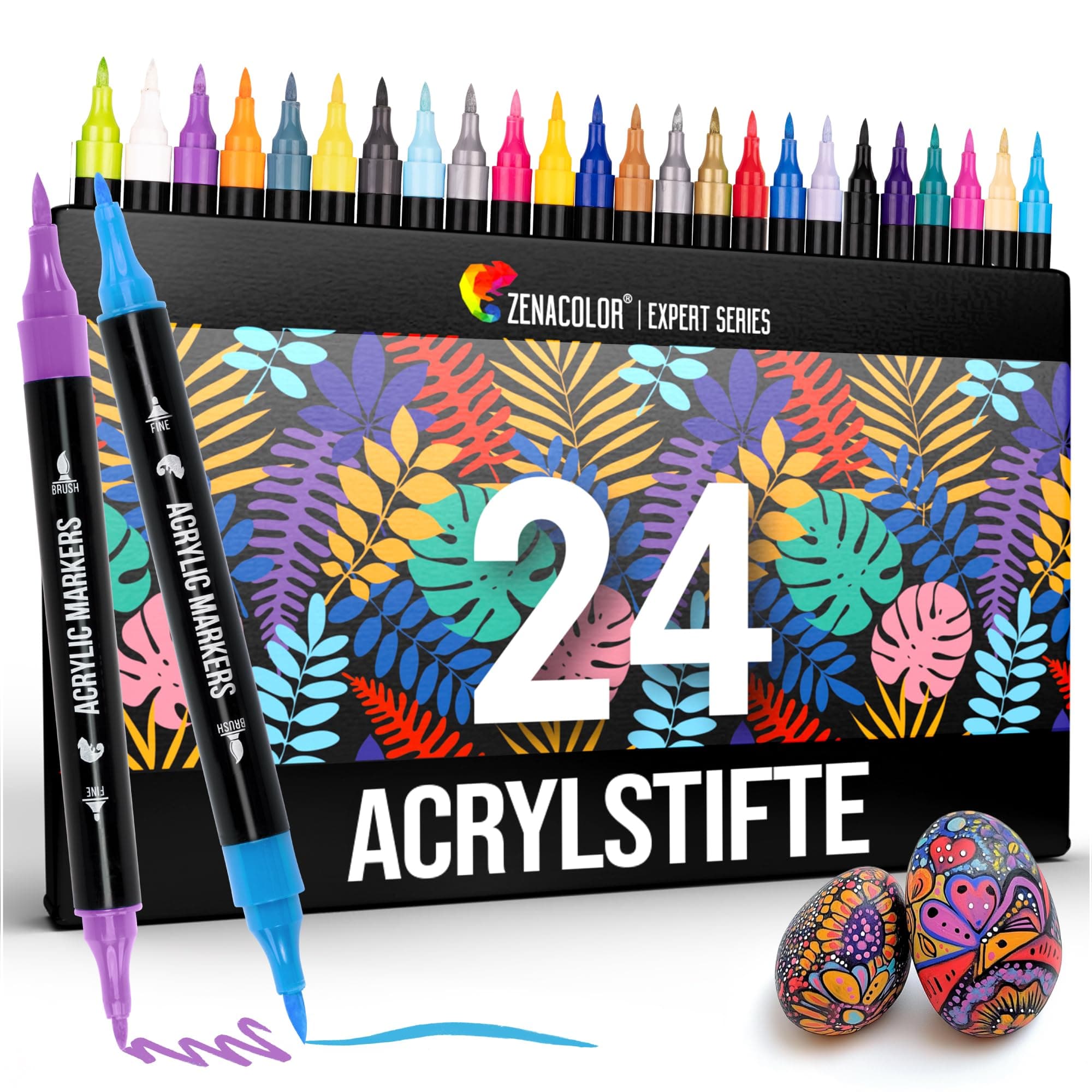 Zenacolor 24 Acrylstifte für Steine wasserfest mit Doppelspitze 🎨