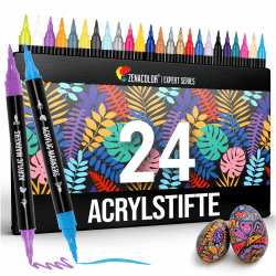 Zenacolor 24 Acrylstifte für Steine wasserfest mit Doppelspitze 🎨 Angebot bei HelloDeals