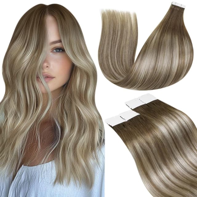 LaaVoo Echthaar Tape in Extensions Balayage Blond Haar Extensions Tape Echthaar Unsichtbar 30cm Band Haarverlängerung Echthaar Tape Hellbraun Ombre Platinblond #8/60/8 30g 20pcs 30cm-20pcs 2.5#8/60/8 🌟