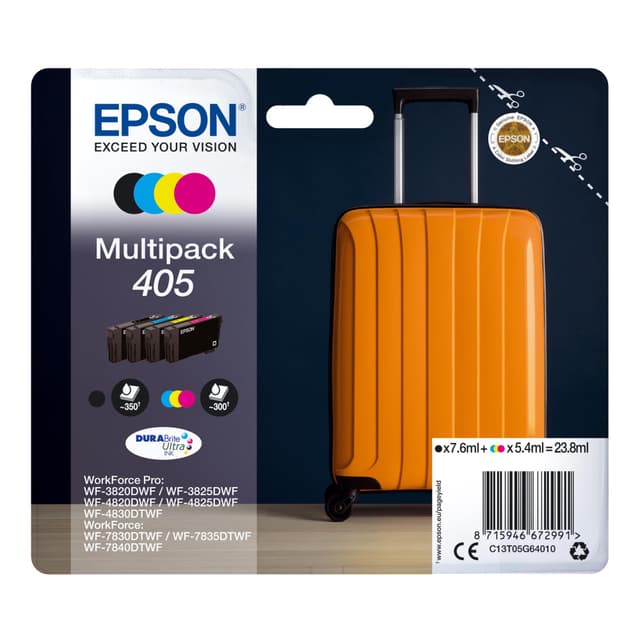 🖨️🌈 Epson Original 405 Tinte Koffer Multipack 4-farbig Standard WF-3820DWF WF-3825DWF WF-4820DWF WF-4825DWF WF-4830DTWF WF-7830DTWF WF-7835DTWF WF-7840DTWF DURABrite Ultra Ink