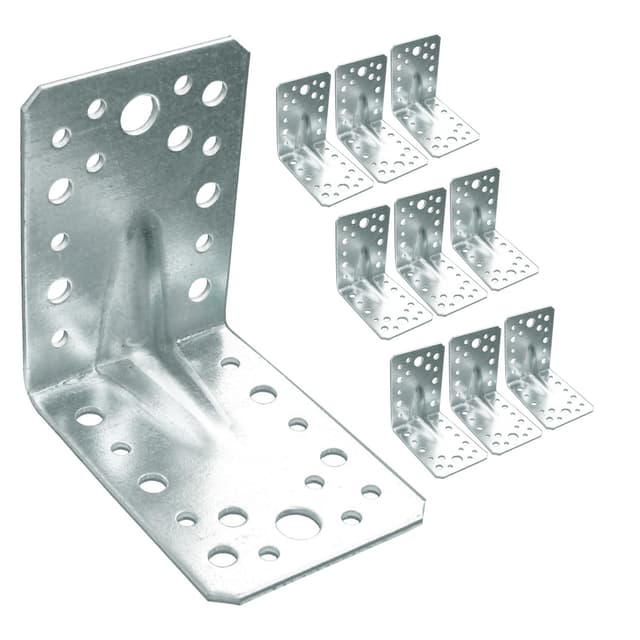 OMIDEAS 10 x Winkelverbinder mit Sicke (90 x 90 x 65 x 2) Silber Verzinkt