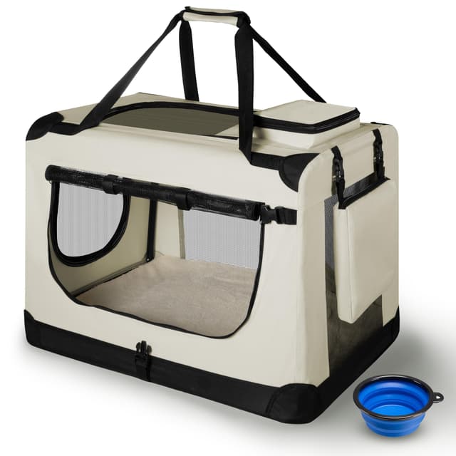 🐶🚗 Juskys Hundetransportbox Lassie M faltbar & tragbar 42x60x44 cm - Beige