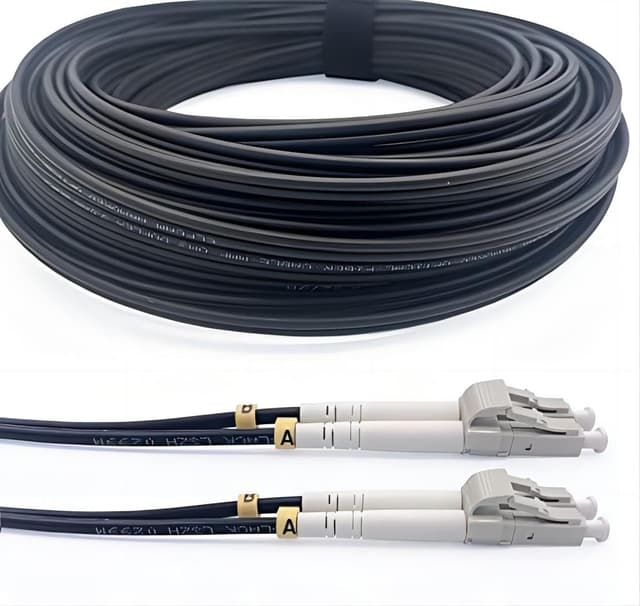 🌟 Deal des Tages 🌟 - Elfcam® - 100m Gepanzerte Glasfaser-Kabel LC/UPC auf LC/UPC OM3 Multimode Duplex 50/125um LSZH, Schwarz, 100M