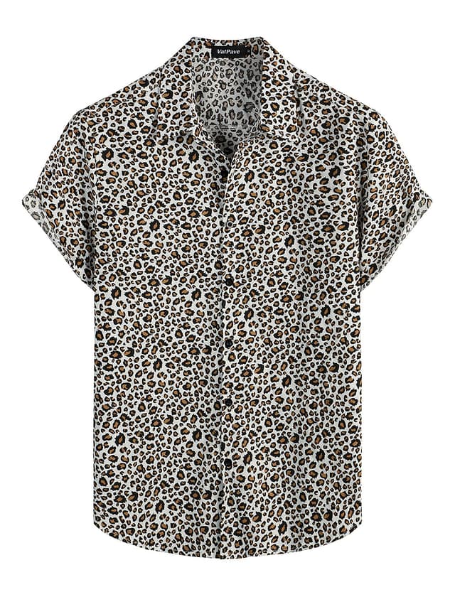 🌺 VATPAVE Herren Baumwolle Hawaii Hemd Männer Blumen Freizeit Kurzarmhemd Sommerhemd L Weiß Leopard - Angebot
