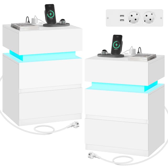 🌟 Tolles Angebot! WOLTU 2er Set Nachttisch mit Ladefunktion und LED-Beleuchtung 🌙