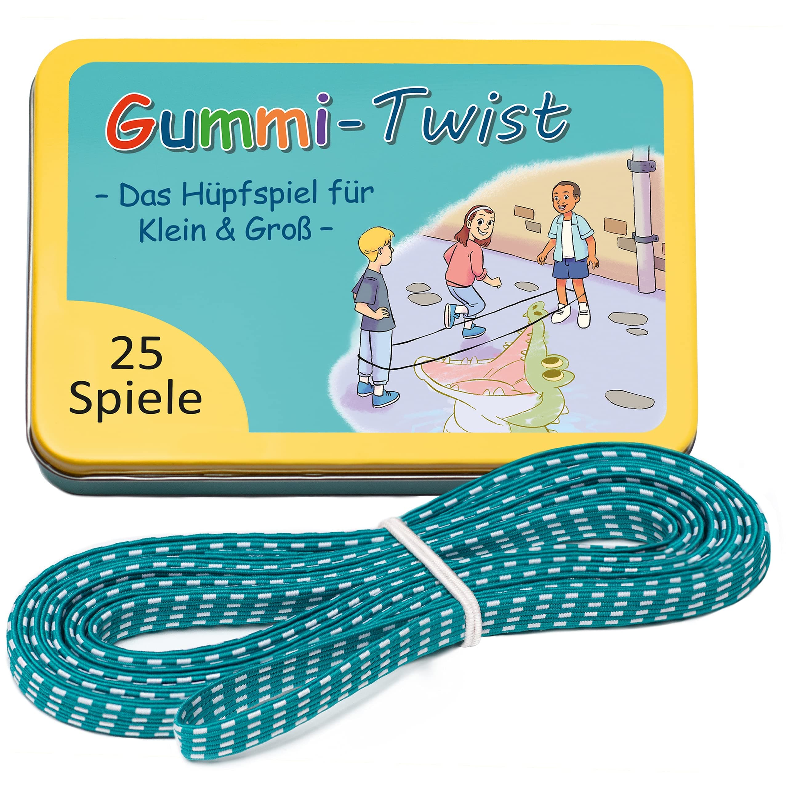 GLÜCKSWOLKE Gummitwist + Buch mit 25 Spiele 🌈 - Indoor & Outdoor Spielzeug für Kinder ab 6-10 Jahre