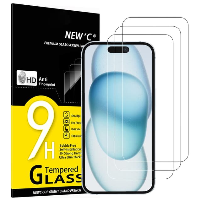 📱💥 NEU'C 3 Stück Panzerglas für iPhone 16, iPhone 15, iPhone 15 Pro (6,1 Zoll) - Kratzfest & Kristallklar