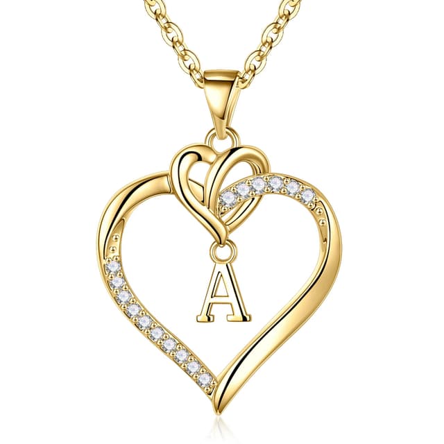 TINGN Kette Herz Damen Halskette Gold Silber | 14K Gold/Weißgold Vergoldet | Herz Zirkonia Anhänger Buchstaben Kette Damen | Jahrestag Muttertag Geburtstag Geschenk