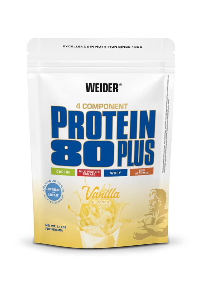 Weider - Protein 80 Plus - 4-Komponenten Protein Pulver - Hoher Proteingehalt mit 80% Eiweiß - 500g - Vanille