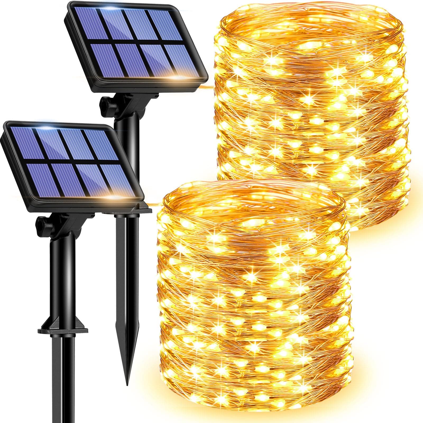 Litogo [2 Stück] Solar Lichterkette Aussen 12M 120 LED Wasserdicht KupferDraht