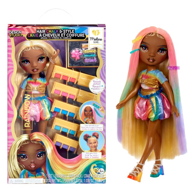 Regenbogen High Haarkreide & Style Puppe - Meline 28cm in Regenbogen- & Goldfarben 🌈✨