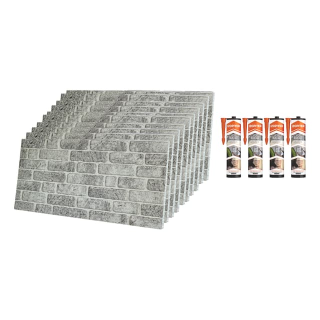 🌟 IZODEKOR Styropor 3D Wandpaneele Bausatz - Wandverkleidung mit Klebstoff Abdichten | Weiss Grau (10 x Stück Paneele & 4 x Klebstoff Abdichten enthalten) 10x Paneele + 4x Montagekleber Weiss Grau 🌟