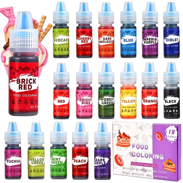 Tigvio Lebensmittelfarbe 18 Farben x 6ml 🎨🍰🌈