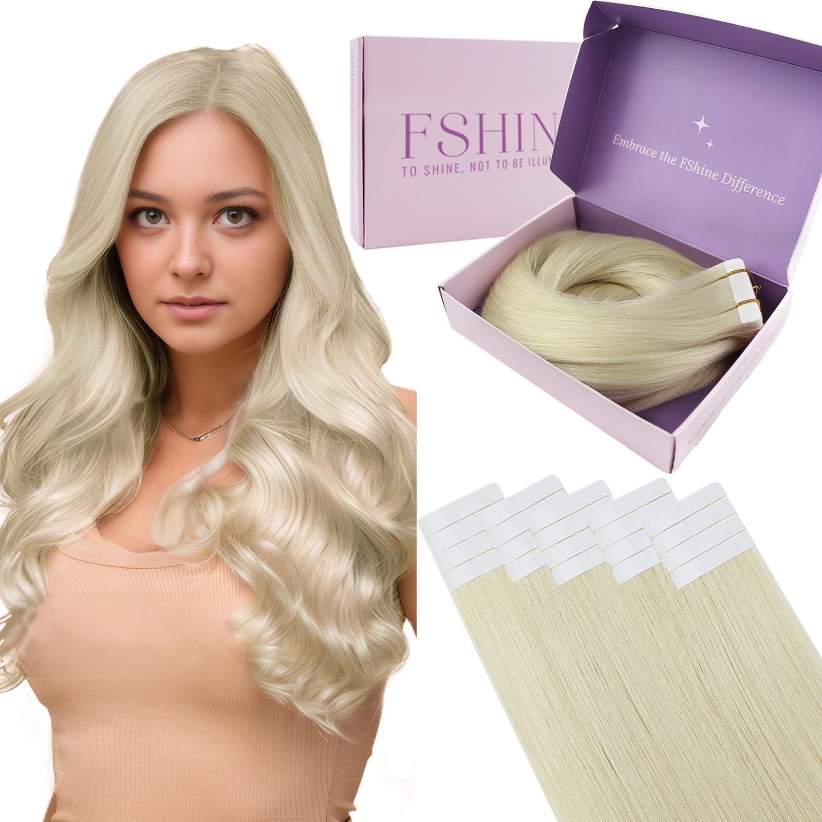 🌟 Fshine Tape Extensions Echthaar Blond Echthaar Extensions Tape Weißblond 30cm 20 Stücke 30g Unsichtbar Klebe Haarverlängerung Farbe 1000 1.3 Tape #1000 30cm