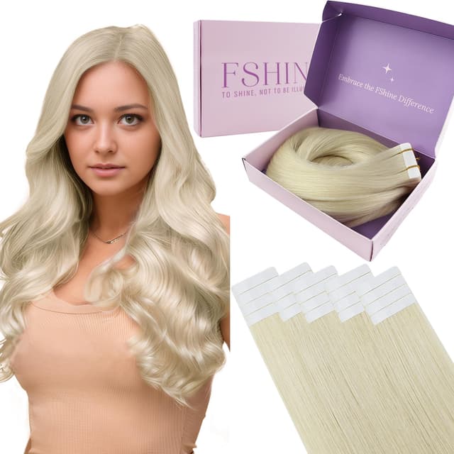 🌟 Fshine Tape Extensions Echthaar Blond Echthaar Extensions Tape Weißblond 30cm 20 Stücke 30g Unsichtbar Klebe Haarverlängerung Farbe 1000 1.3 Tape #1000 30cm