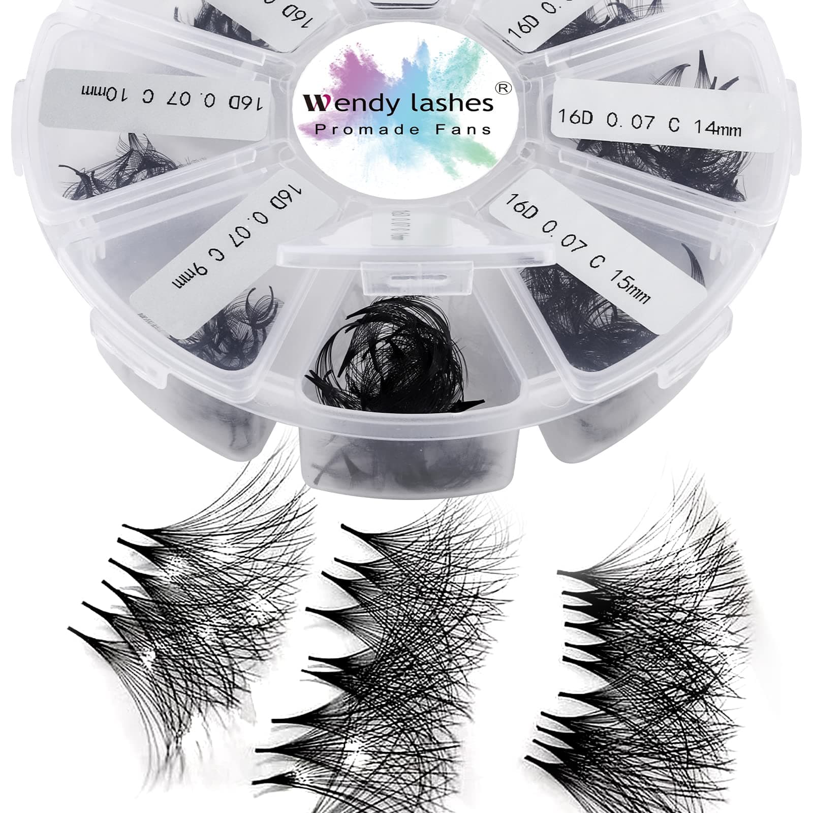 🌟 Große Menge! Fertige Fächer Wimpern Extension 16D 500 Stück 9-16mm 0,07mm D Curl