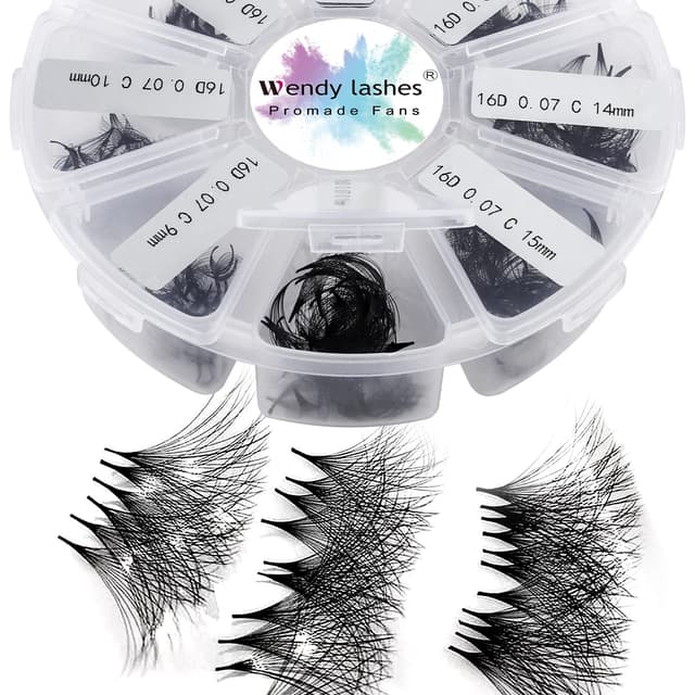 🌟 Große Menge! Fertige Fächer Wimpern Extension 16D 500 Stück 9-16mm 0,07mm D Curl