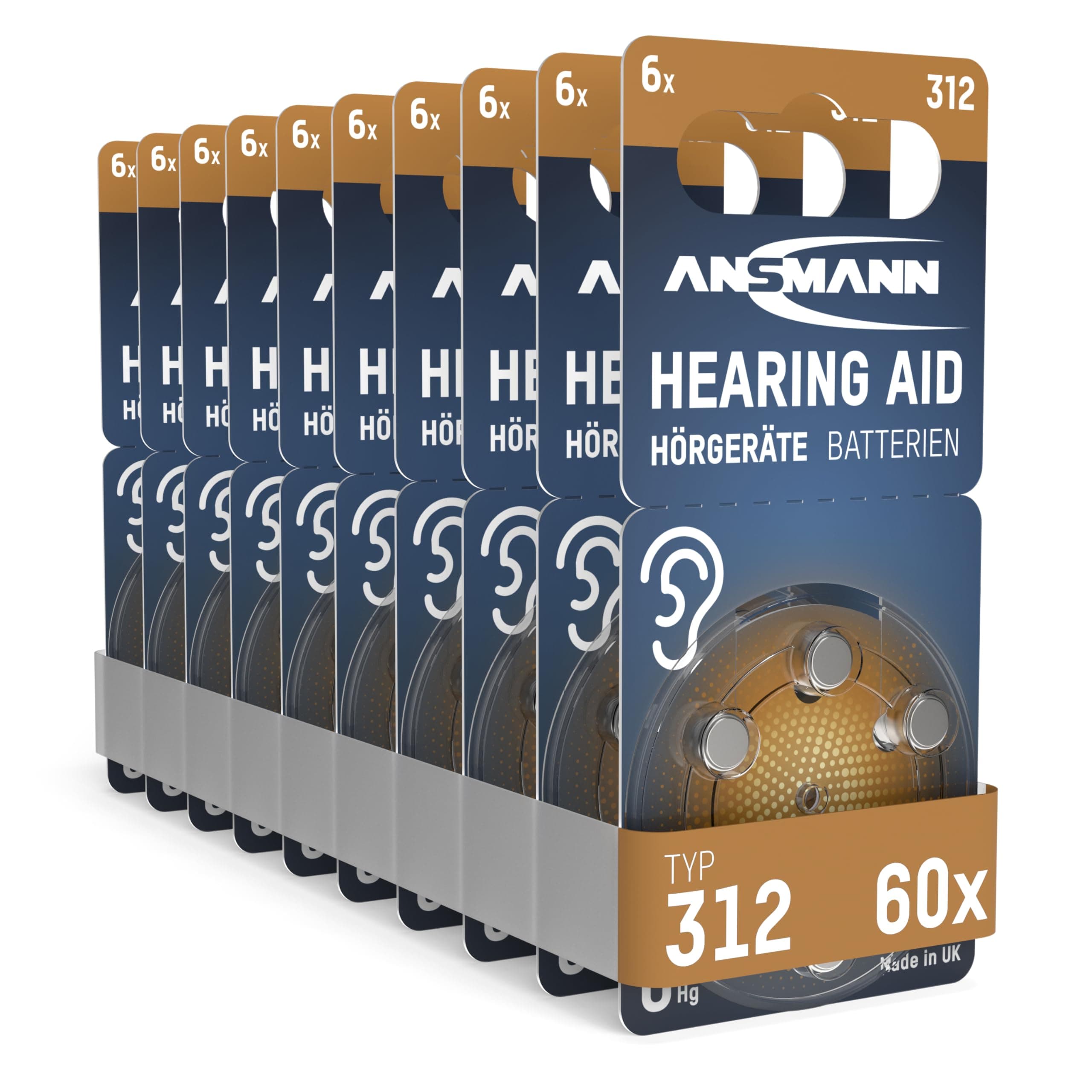 Angebot: ANSMANN Hörgerätebatterien Typ 312 braun P312 ZL3 PR41, 60 Stück 🎧🔋