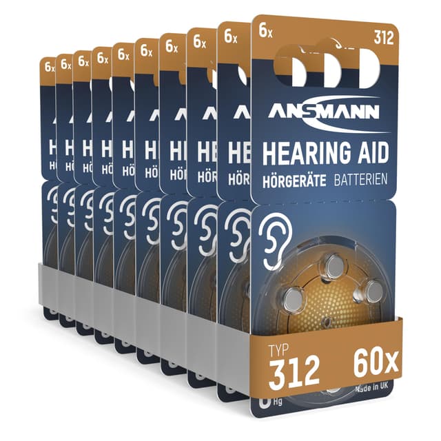 Angebot: ANSMANN Hörgerätebatterien Typ 312 braun P312 ZL3 PR41, 60 Stück 🎧🔋