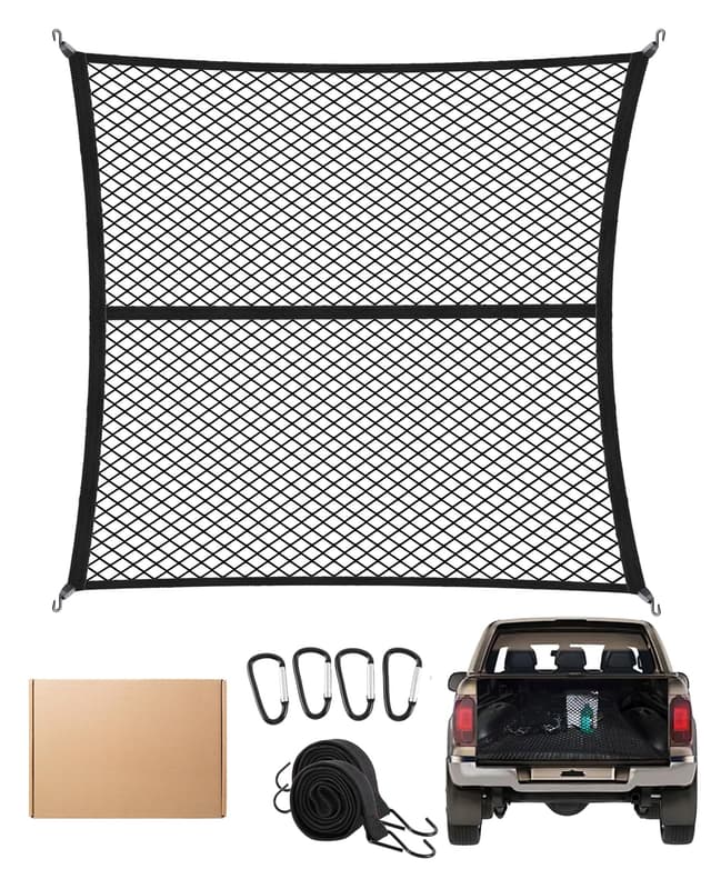 🚚 FoundGo 120x120cm Gepäcknetz [Max. 210x210cm Dehnbar] - Hochelastisches Kofferraumnetz