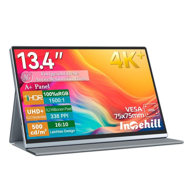 Intehill 4K Tragbarer Monitor 13,4 Zoll IGZO Panel 🌟 Anti-Glare, 3840x2400, 16:10, 500 Nits, 1500:1 🚀