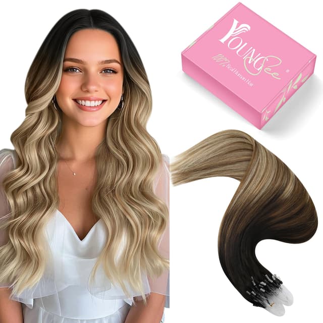 YoungSee Extensions Echthaar Microring Balayage Micro Ring Hair Extensions Balayage Blond Microring Haarextensions