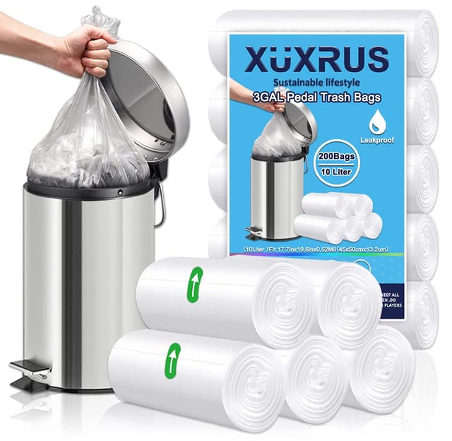 🌟🗑️ XUXRUS Müllbeutel 10L Kleine Mülltüten,Haushalt Abfallbeutel für Wohnzimmer, Büro, Bad, Küchen, 5 Rollen, 200 Stück,Weiß 10L-Weiß